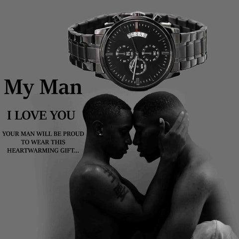 Personalized gifts to My Man Engraved watch Unique Gifts in Mahogany Style Luxury Gift Box (w/LED) - ELKAMANIA