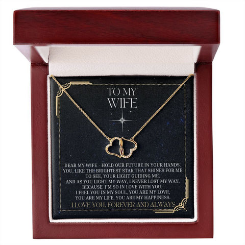 To My Wife - Pendant 10K Solid Y/Gold Hearts with 18 Single Cut Diamonds - ELKAMANIA