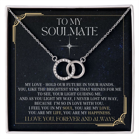 To My Soulmate - The Perfect Pair Necklace 14K W/G Over CC with 20 CZ Crystals - ELKAMANIA
