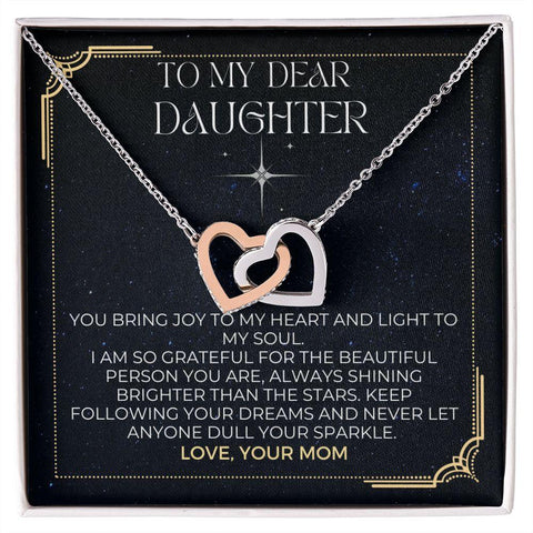 Custom Interlocking Hearts Necklace - A Love Message from Mom to Daughter in 18K Gold or SS/Rose Gold Finish with CZ - ELKAMANIA