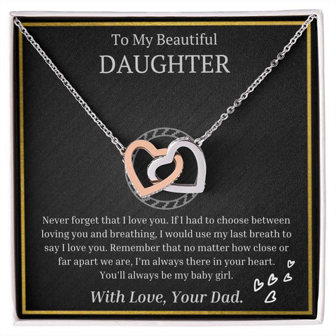Gift to My Daughter from Dad: High-quality Interlocking Hearts Pendant with Message Card and Gift Box - ELKAMANIA