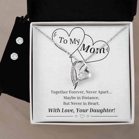 To My Mom Gift Forever Love Necklace and Cubic Zirconia Earring Set - ELKAMANIA
