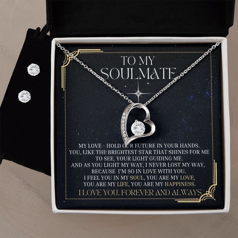 To My Soulmate - The 14K W/G finish Forever Love Necklace and CZ Earring Set - ELKAMANIA