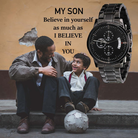 Unique Gifts for Son Personalized Stainless Steel Watch Engraved Gift from Dad Gift for Son on Fathers day - ELKAMANIA