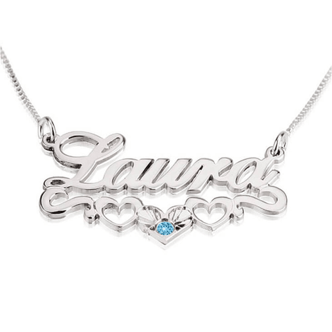 Personalized Birthstone Name Necklace with Underline Hearts - ELKAMANIA